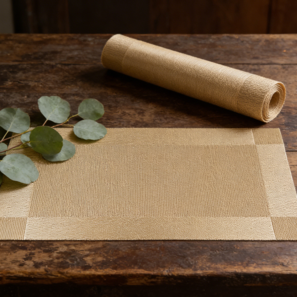 Heat-Resistant Placemats Set of 19 - Washable PVC Woven Vinyl, Non-Slip Gold, Table Protector for Kitchen Decor