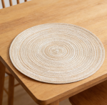Round Braided Placemats Set of 20 - 15 inch Non-Slip Washable, Natural Farmhouse Decor, Beige