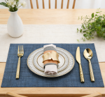 Navy Blue Placemats Set of 13 - Easy Clean Washable Vinyl, Wipeable Heat Resistant, 17x12 inch