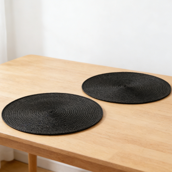 Round Braided Placemats Set of 20 - 15 inch, Natural Woven Heat Resistant, Black