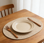 Oval Woven Placemats Set of 20 - Boho Cotton Rope Braided, 17x13 inch, Non-Slip Heat Resistant, Thick Hot Pads, Brown
