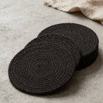 Round Placemats Set of 20 - Cotton Rope Woven, 13 inch, Non-Slip Heat Resistant Hot Pads, Farmhouse Black