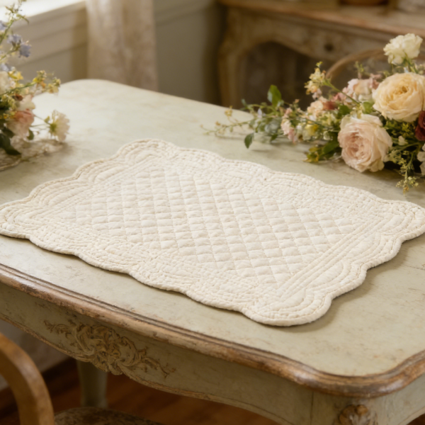 Quilted Placemats Set of 20 - Washable, 13x18 inch, 100% Cotton Fabric Rectangular, Flax
