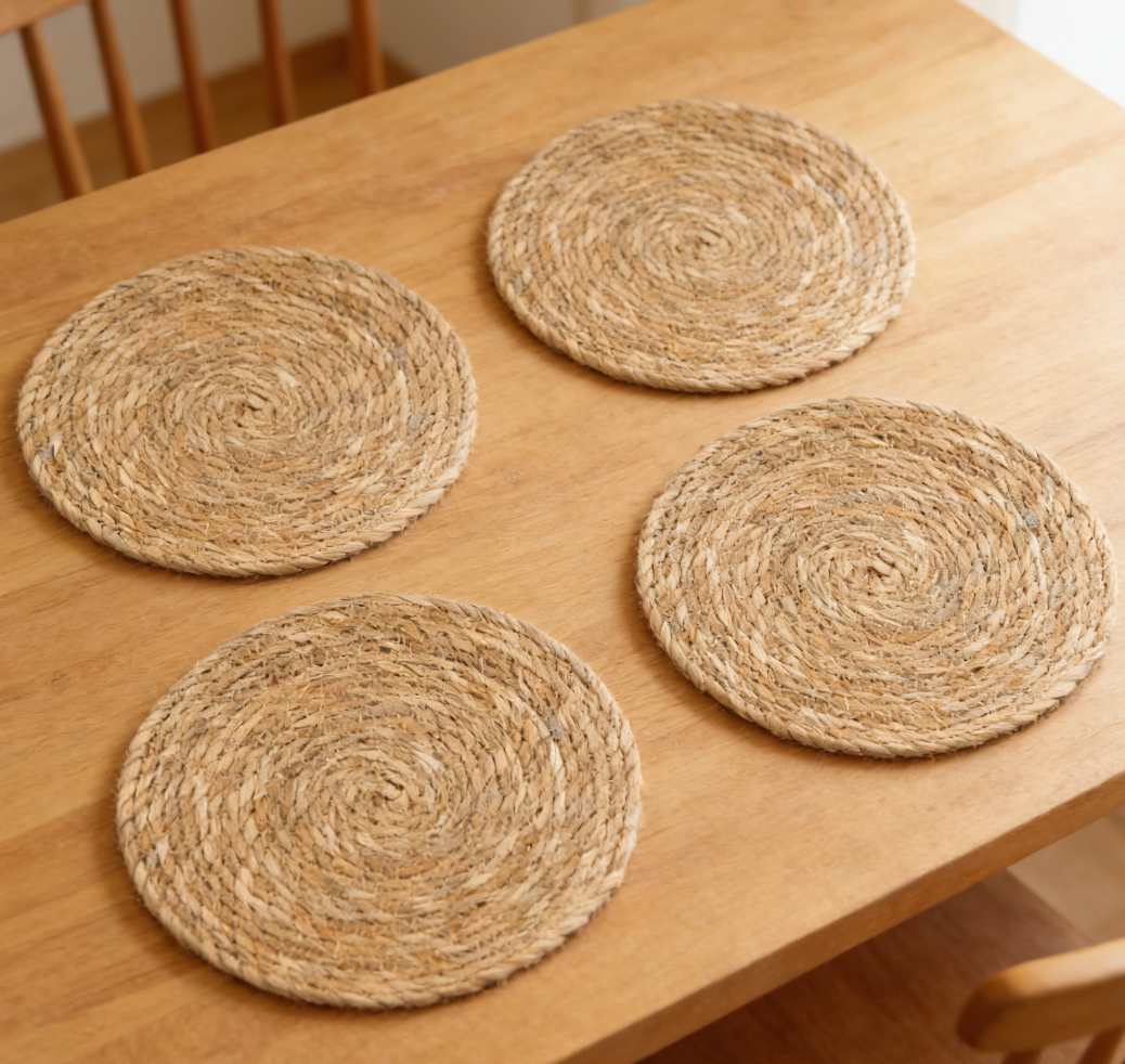 30 Round Woven Placemats Set of 20 - 12 inch Boho Rattan Natural Hand-Woven, Farmhouse Wicker, Charger Style - Image 1