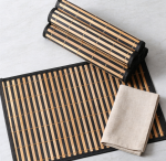 Bamboo Placemats Set of 20 with Leaf Pattern - 18x12 inch Woven, Washable Heat-Resistant, Black Leaf