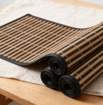 Bamboo Placemats Set of 20 with Leaf Pattern - 18x12 inch Woven, Washable Heat-Resistant, Black Leaf - Image 3