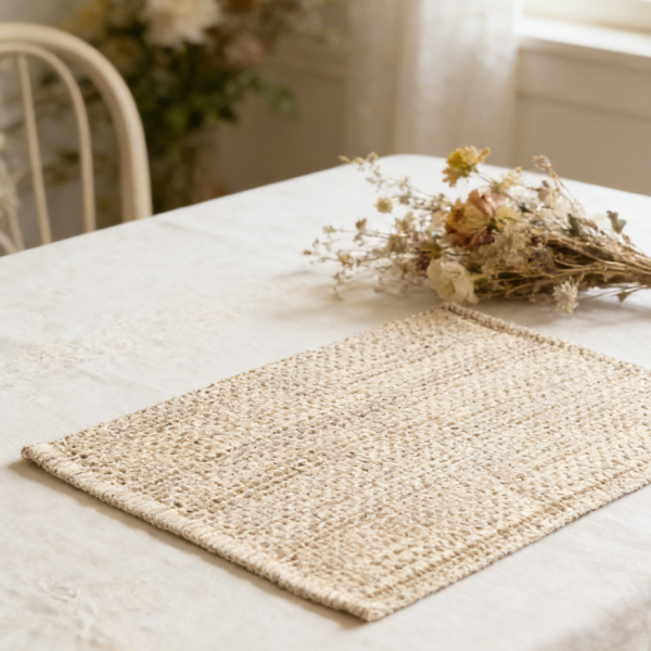 100% Cotton Placemats Set of 20 - Rectangle Two-Tone Woven, 13x19 inch, Soft Durable, Eggshell