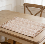 Chambray Placemats with Fringes Set of 13 - 100% Cotton, 13x19 inch, Thick Durable, Rust and H.White - Image 2