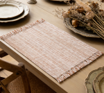 Chambray Placemats with Fringes Set of 13 - 100% Cotton, 13x19 inch, Thick Durable, Rust and H.White