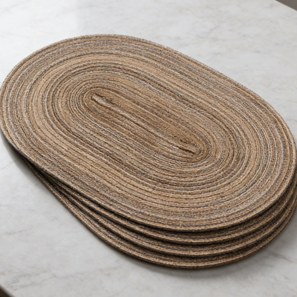 Oval Braided Placemats Set of 20 - Woven, 12x17.5 inch, Non-Slip Washable Heat Resistant, Brown