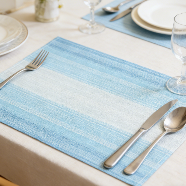 Placemats Set of 12 - 12x18 inch Washable Easy Clean Heat Resistant Wipeable, Blue, Holiday Party Decor