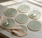 Round Placemats Set of 20 - 15 Inch Braided Hand Woven, Heat Resistant Non-Slip Wipeable, Green, Indoor/Outdoor - Image 2