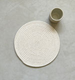 Round Placemats Set of 20 - Washable Thick Cotton Absorbent, 13 inch, Woven Fabric, Cream, Indoor/Outdoor