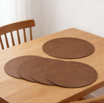 Brown Faux Leather Placemats Set of 20 - 15 Inch Waterproof Wipeable Heat Resistant Vinyl, Reversible