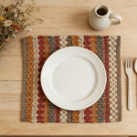 Gathered Pumpkin Chindi Placemat Set of 15 - Braided Cotton, 13x19 inch, Rustic Farmhouse Fall Decor