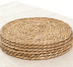 12" Round Woven Rattan Placemats Set of 20 - Natural Hand-Woven Water Hyacinth, Farmhouse Rustic Braided Wicker
