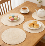 Braided Round Placemats Set of 12 - Woven Washable Non-Slip, 15 inch, Heat Resistant, Natural Fabric, Beige, Indoor/Outdoor - Image 2