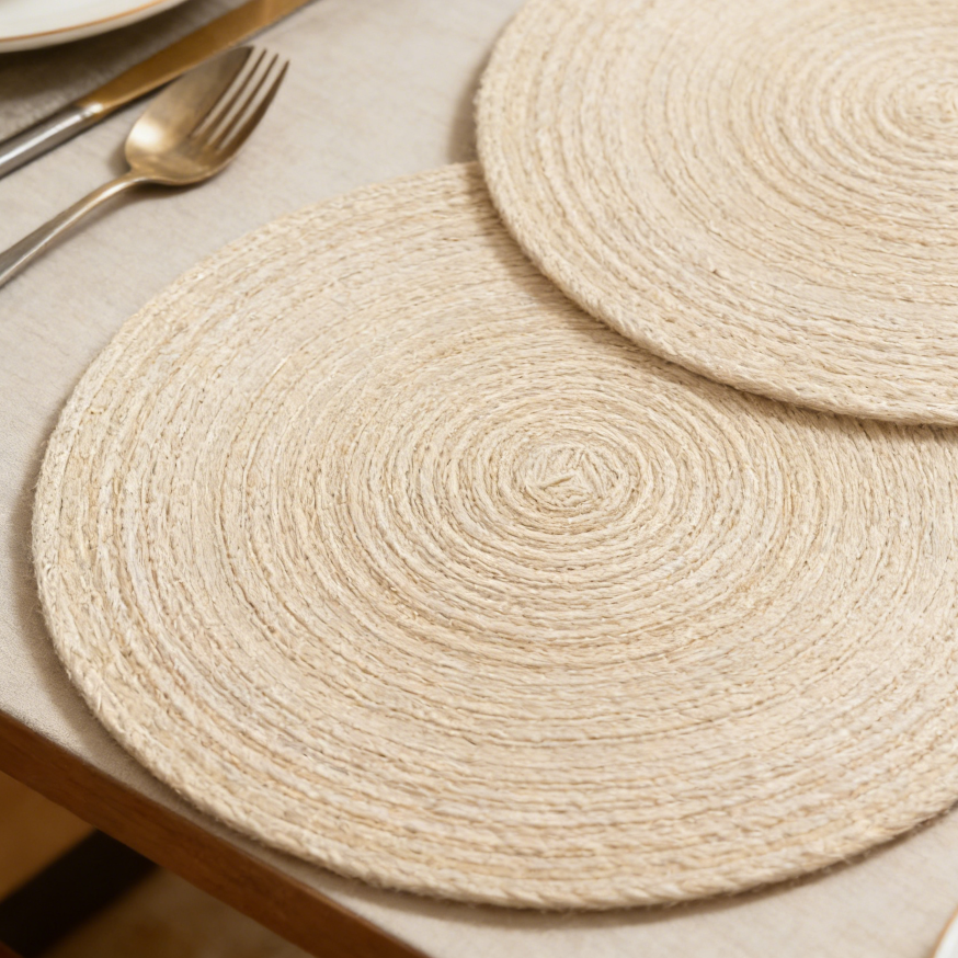 9 Braided Round Placemats Set of 12 - Woven Washable Non-Slip, 15 inch, Heat Resistant, Natural Fabric, Beige, Indoor/Outdoor - Image 1